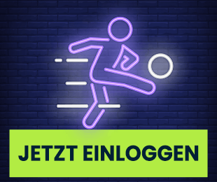 Neon Fussballspieler Symbol mit Einloggen Button
